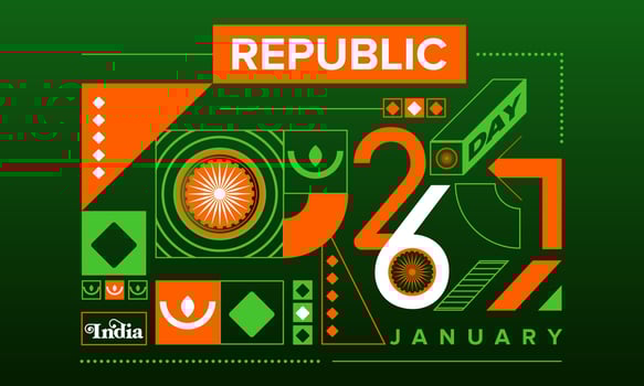 74 th India republic day geometric vector. Vintage, bohemian background, poster, banner vector
