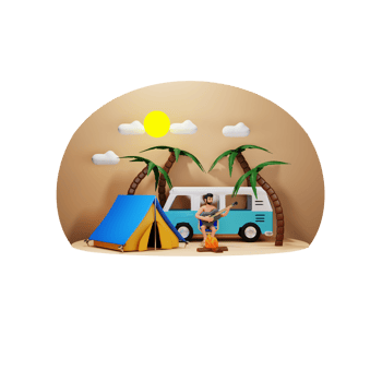 Boy Playing Guitar While Camping 3D Character Illustration png