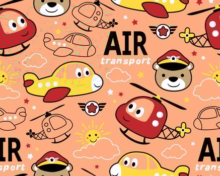Seamless pattern vector of air transportation cartoon with funny pilot
