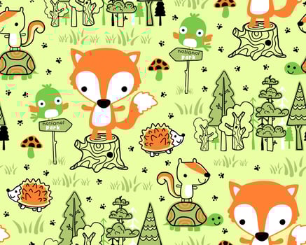 Seamless pattern vector with funny wood land animals cartoon
