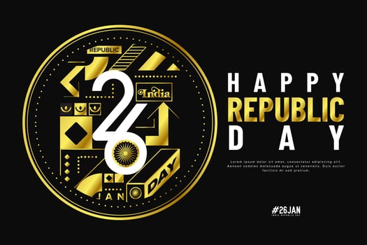 26 January India republic day geometric vector set collection. Luxury vintage gold, bohemian background, poster, banner