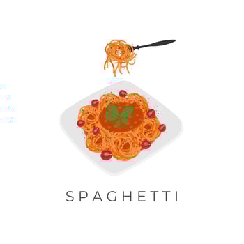 Spaghetti Pasta Illustration Logo On A White Plate Ready To Eat With Fork vector