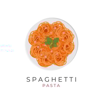 Spaghetti Pasta Illustration Logo With Ham Slices vector