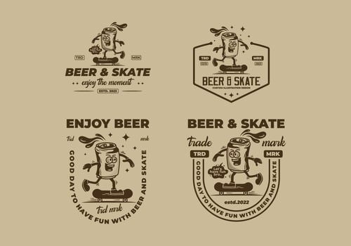 mascot illustration of a beer can skateboarding vector