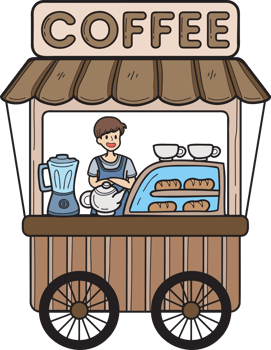 Hand Drawn Street food cart with coffee illustration png