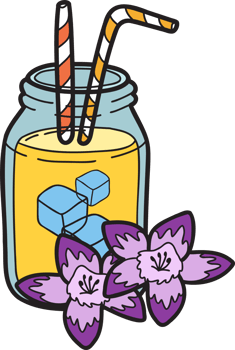 Hand Drawn Fruit juice with butterfly pea flowers illustration png