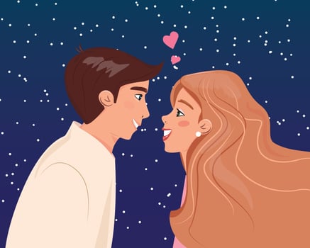 Beautiful young couple in love. Profile of woman and man in love. Happy Valentines day. vector