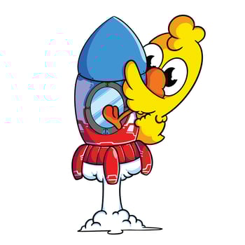 cartoon chicken with rocket illustration vector
