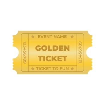 golden ticket party coupon vector illustration. with a white background. can be used to print tickets and coupons