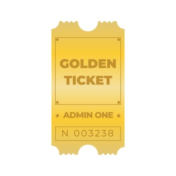 golden ticket admit one coupon vector illustration. with a white background. can be used to print tickets and coupons
