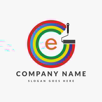 Paint Logo On Letter E Template. Paint Logo On E Letter, Initial Paint Sign Concept Template vector
