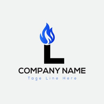 Blue Fire Logo On Letter L Template. Blue Fire On L Letter, Initial Fire Sign Concept vector