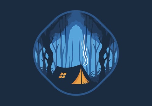 Colorful flat illustration of camping in the jungle vector