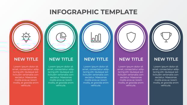 infographic list template element with 5 points and icons, use for describing or showing workflow, task, timeline, process, information on slide presentation, poster, brochure, banner, etc. vector
