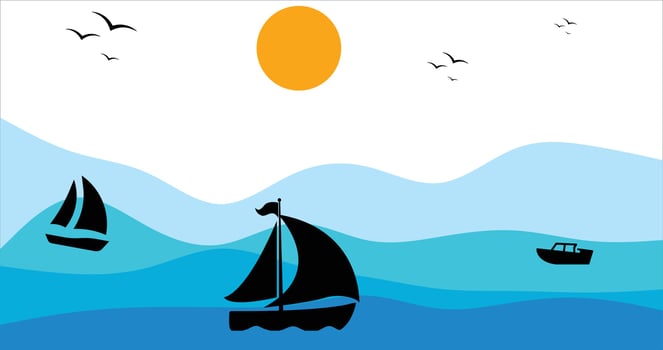 Sea waves and boats vector