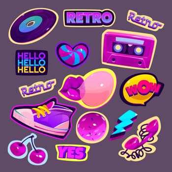 Cartoon retro stickers in 90s style vector