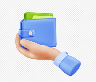 3d render hand holding wallet with money bills vector