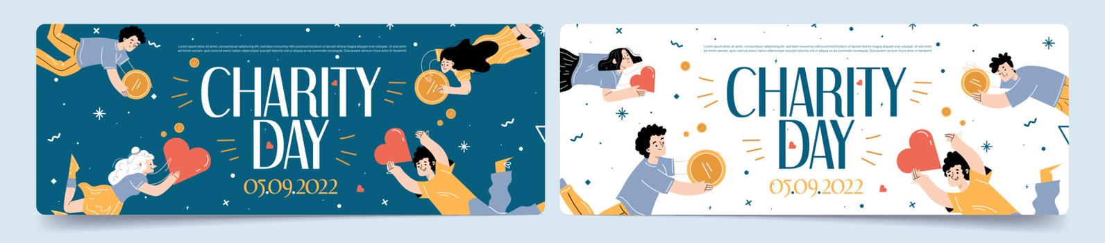 Charity day posters with people donate money vector