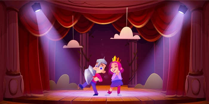 Funny kids performing on theater stage vector