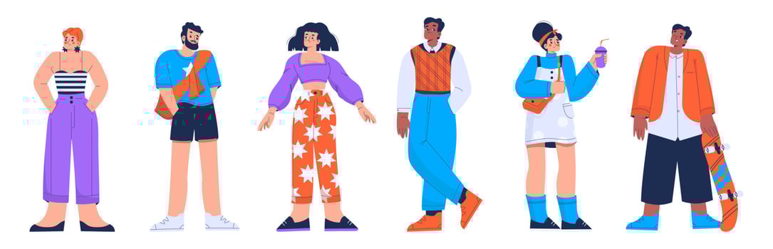 Group of young people, students, friends vector