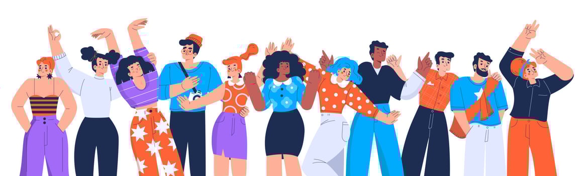 Happy people friends, employees cheerful emotions vector