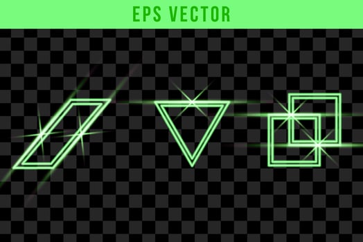 Lens flare on random object. Light glow effect. Green sparkle and glare object. Isolated vector illustration on transparent background.