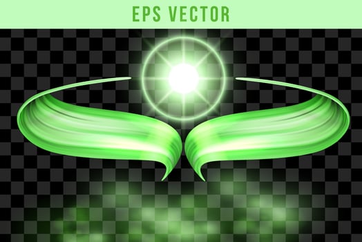 Lens flare on random object. Light glow effect. Green sparkle and glare object. Isolated vector illustration on transparent background.
