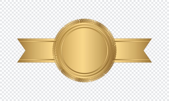 Golden stamp with horizontal ribbons. Luxury seal. Blank golden seal. Vector illustration