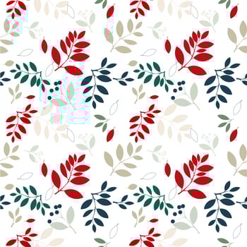 Vector background seamless pattern of colorful leaves on white background.
