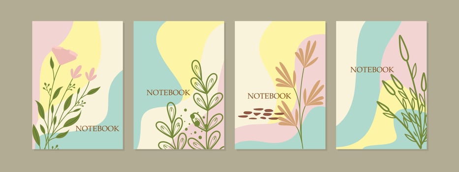 set of book cover designs with hand drawn floral decorations. abstract floral background. size A4 For notebooks, planners, brochures, books, catalogs vector