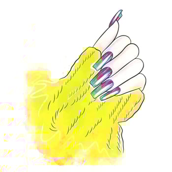 Bright and stylish nail design, manicure, long nails, doodle vector