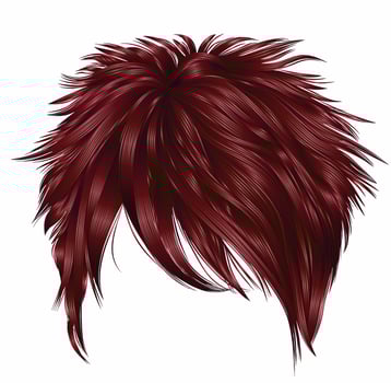 trendy  woman short  hairs  with fringe  . dark  red   color .  beauty style . realistic  3d . vector