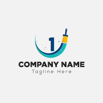 Paint Logo On Letter 1 Template. Paint Logo On 1 Letter, Initial Paint Sign Concept Template vector