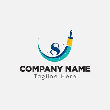 Paint Logo On Letter 8 Template. Paint Logo On 8 Letter, Initial Paint Sign Concept Template vector