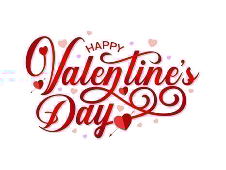 Happy Valentine's day gradient text, hand lettering typography poster white background. Vector illustration. Romantic quote postcard, card, invitation, banner template.