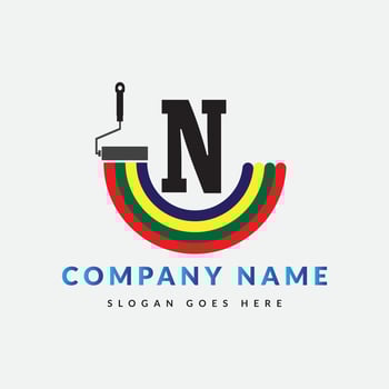 Paint Brush Logo On Letter N Template. Paint On N Letter, Initial Paint Sign Concept vector