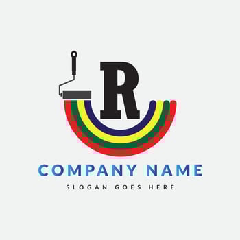 Paint Brush Logo On Letter R Template. Paint On R Letter, Initial Paint Sign Concept vector