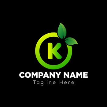 Eco Logo On Letter K Template. Eco On K Letter, Initial Eco, Leaf, Nature, Green Sign Concept vector
