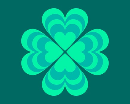 Layered Heart Green Four Leaf Clover Drawing vector