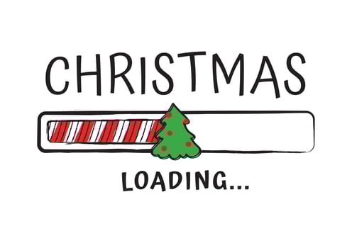Progress bar with inscription - Christmas loading in sketchy style on white background. Vector Christmas illustration for t-shirt design, poster or greeting card.