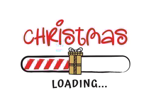 Progress bar with inscription - Christmas loading in sketchy style on white background. Vector Christmas illustration for t-shirt design, poster or greeting card.