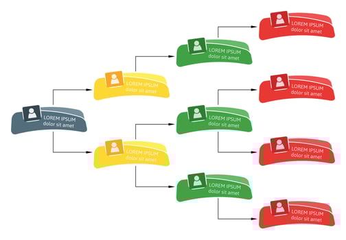 Colorful business structure concept, corporate organization chart scheme with people icons. Vector illustration.
