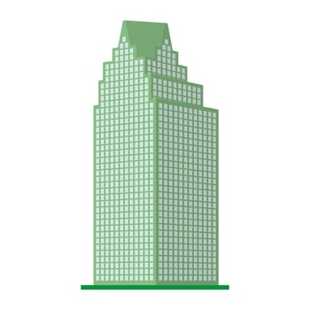 A modern high-rise building on a white background. View of the building from the bottom. Isometric vector illustration.
