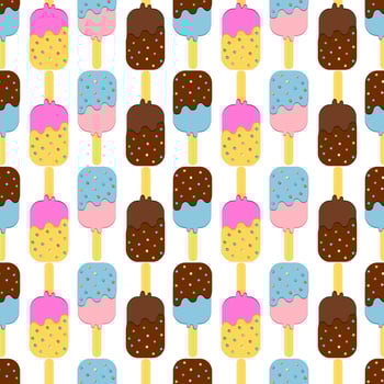 Seamless Colorful Ice Cream Pattern. Ice Cream Dessert on a Wooden Stick. Vector illustration.