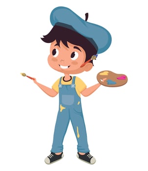 little schoolboy with paint pallette vector