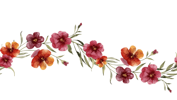 Seamless border of red flowers, watercolor illustration. png