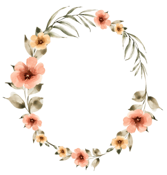 Round frame with delicate pink watercolor flowers, hand painted. png