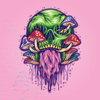 Scary psychedelic mushrooms skull illustration Vector for your work Logo, mascot merchandise t-shirt, stickers and Label designs, poster, greeting cards advertising business company or brands.