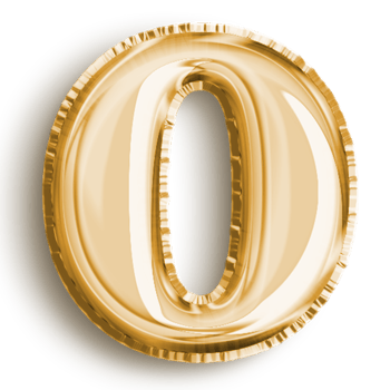 Number 0 metallic gold number balloon. Airfoil filled number illustration isolated on transparent background. Design element for festive party decoration png