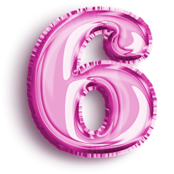 Number 6 metallic pink number balloon. Airfoil filled number illustration isolated on transparent background. Design element for festive party decoration png